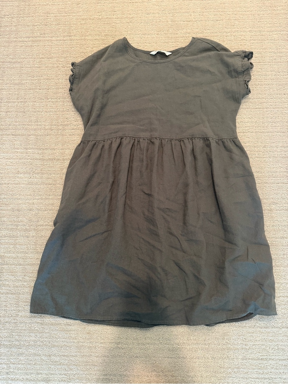 Sonoma Olive Green Mini Dress with Ruffle Sleeves